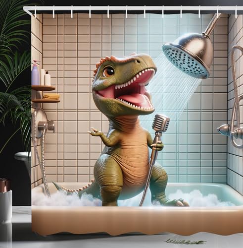T Rex Singing in the shower Curtain