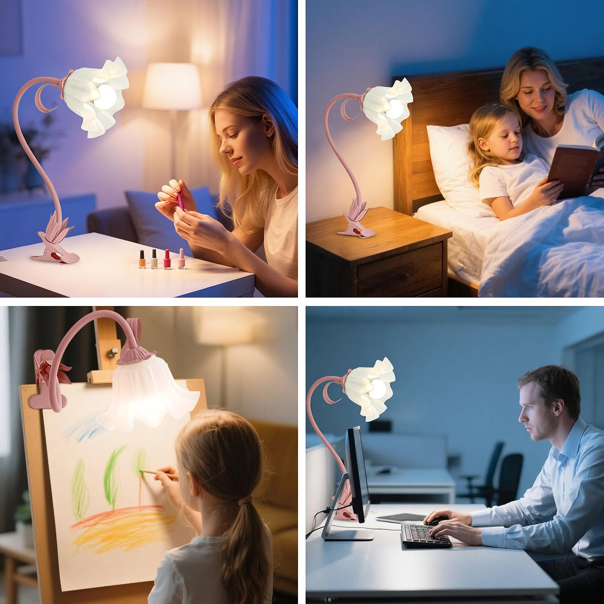 Clip On Light and Flower Bedside Table Lamp