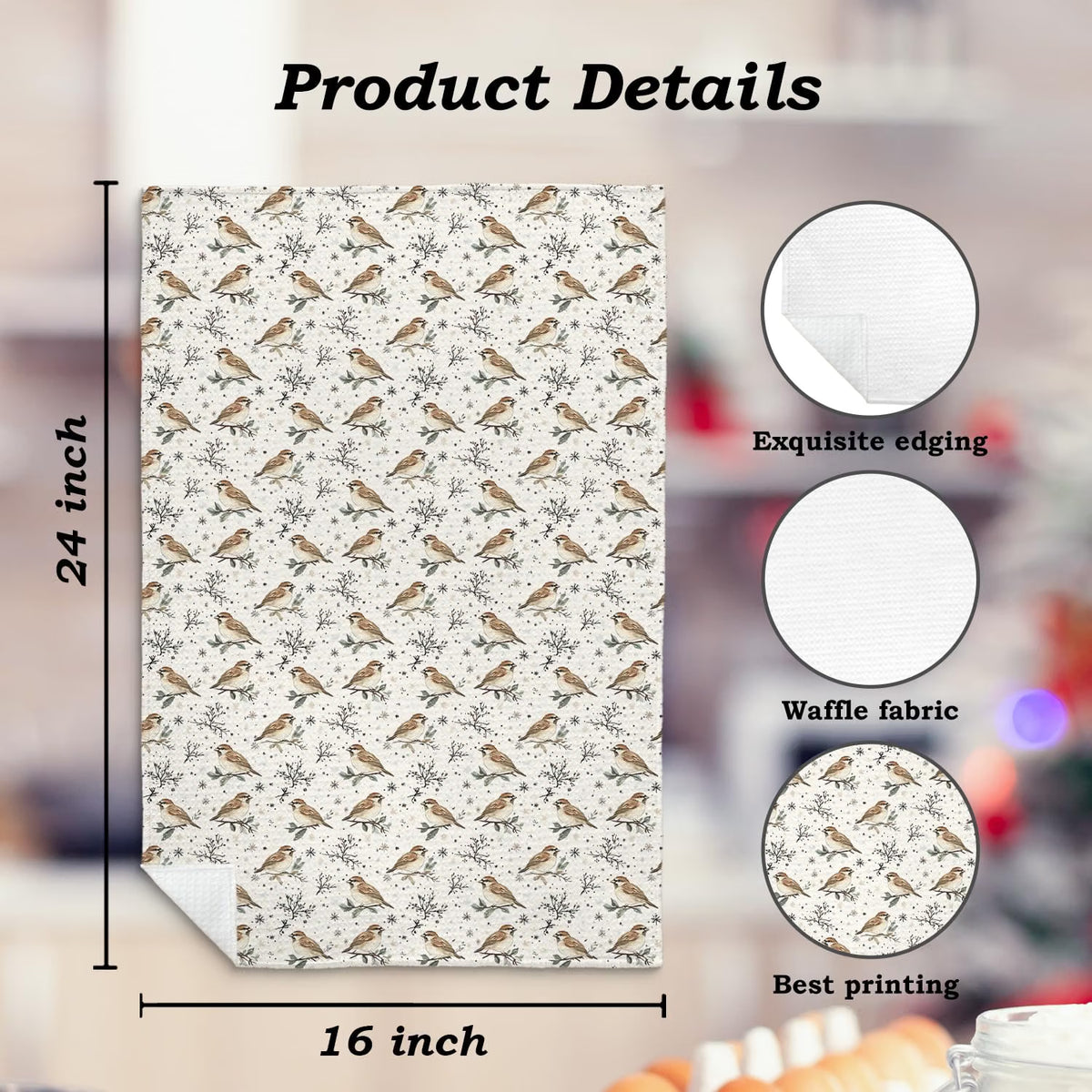 Rustic Winter Sparrow Bird Kitchen Towel