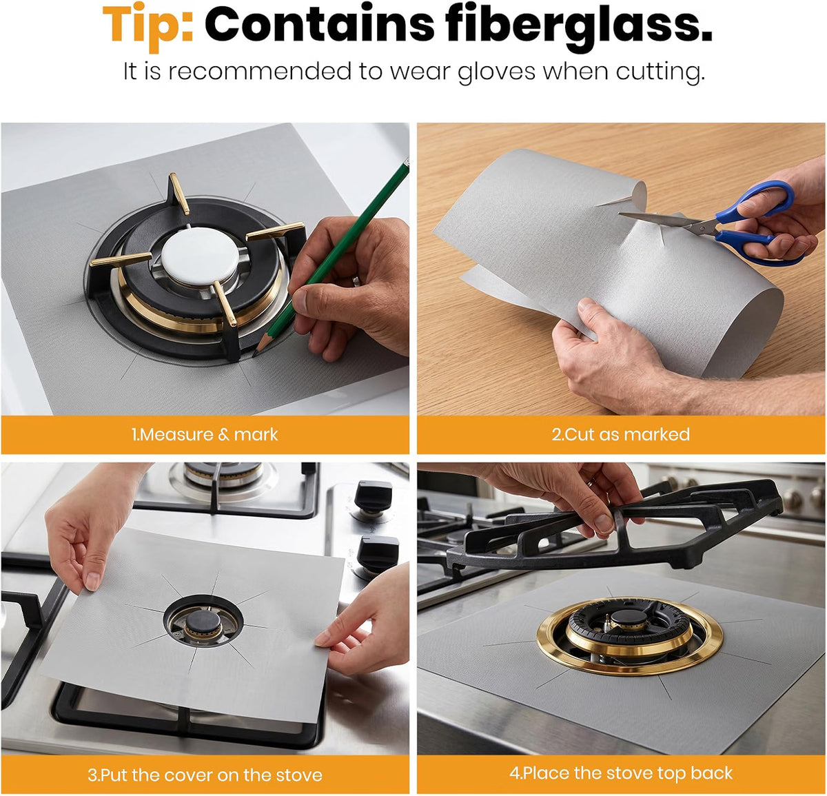 Stove Top Covers for Gas Burners 8pcs Silver