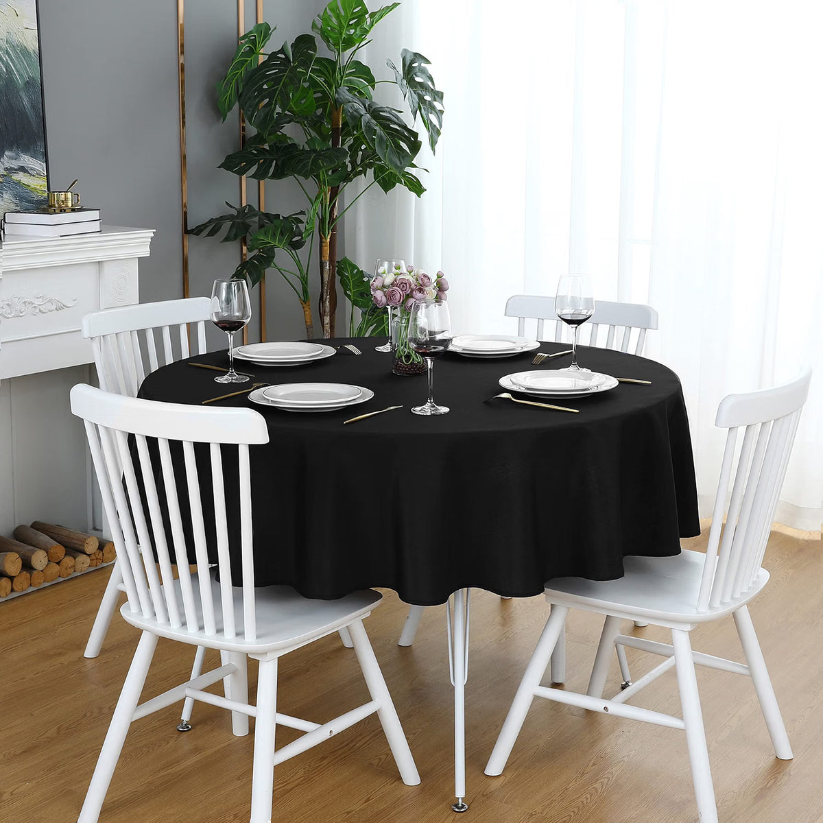 48" Round Solid Color Fabric Tablecloth