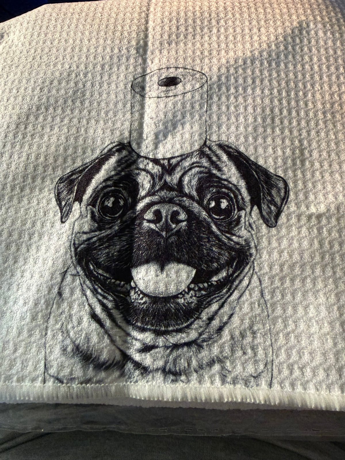 Roll of Toilet Paper on Pug Head