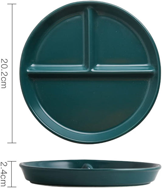 8 inch Green Ceramic Divided Dinner Plates