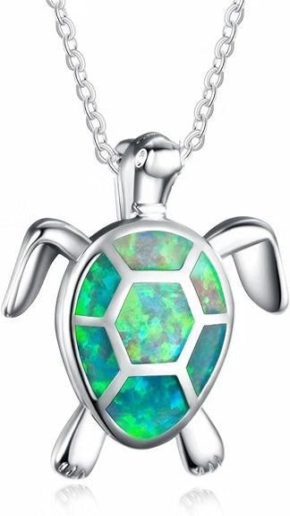 Sea Turtle Opal Pendant Necklace