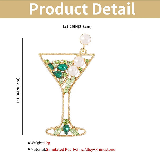 Champagne Martini Cocktail Wine Glass Earrings