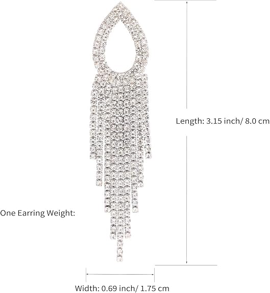 Rhinestone Teardrop Tassel Earrings