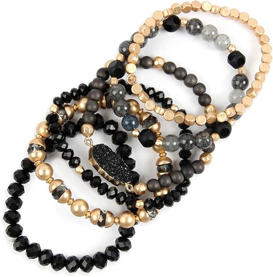 Bohemian Acrylic Druzy Multi-Layer Bead Statement Bracelet