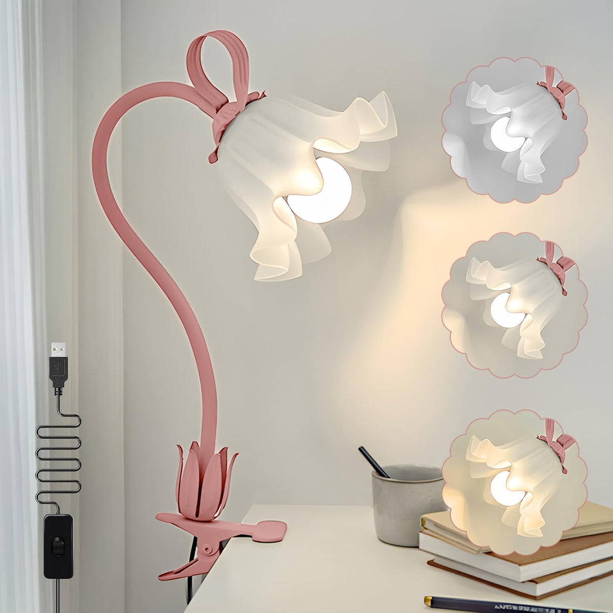 Clip On Light and Flower Bedside Table Lamp