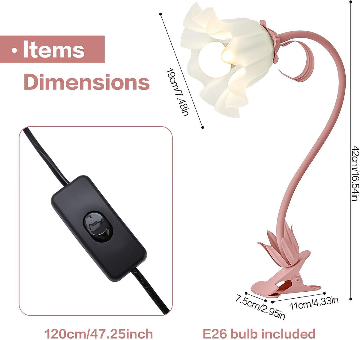 Clip On Light and Flower Bedside Table Lamp