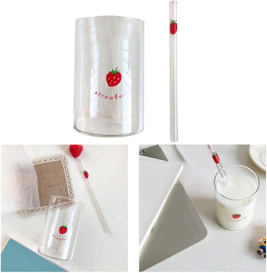 Strawberry Glass Tumbler with Straw