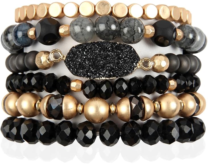 Bohemian Acrylic Druzy Multi-Layer Bead Statement Bracelet