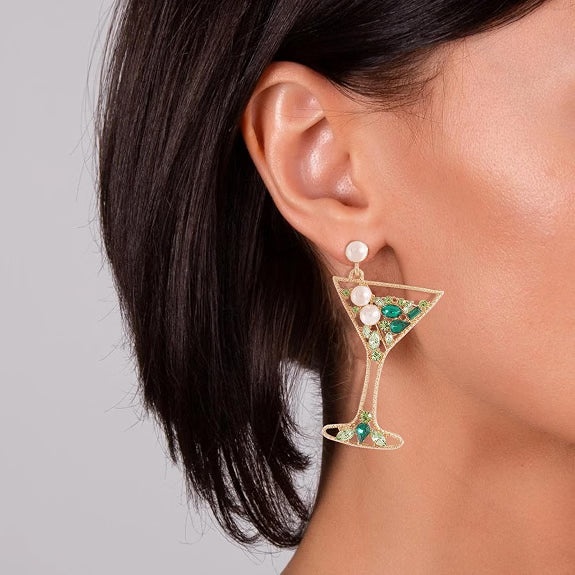 Champagne Martini Cocktail Wine Glass Earrings