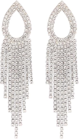 Rhinestone Teardrop Tassel Earrings