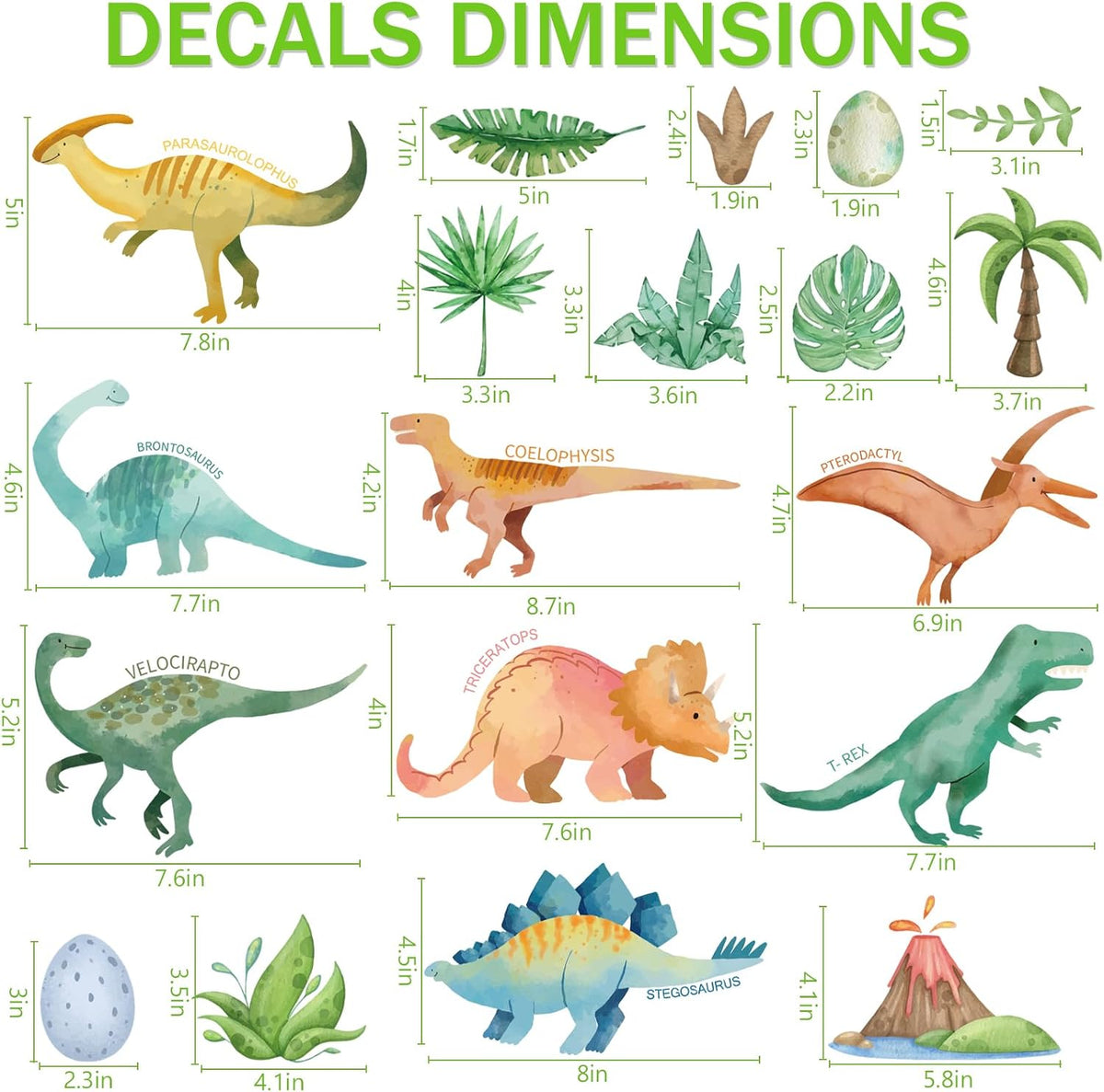 Watercolor Dinosaur Wall Decals