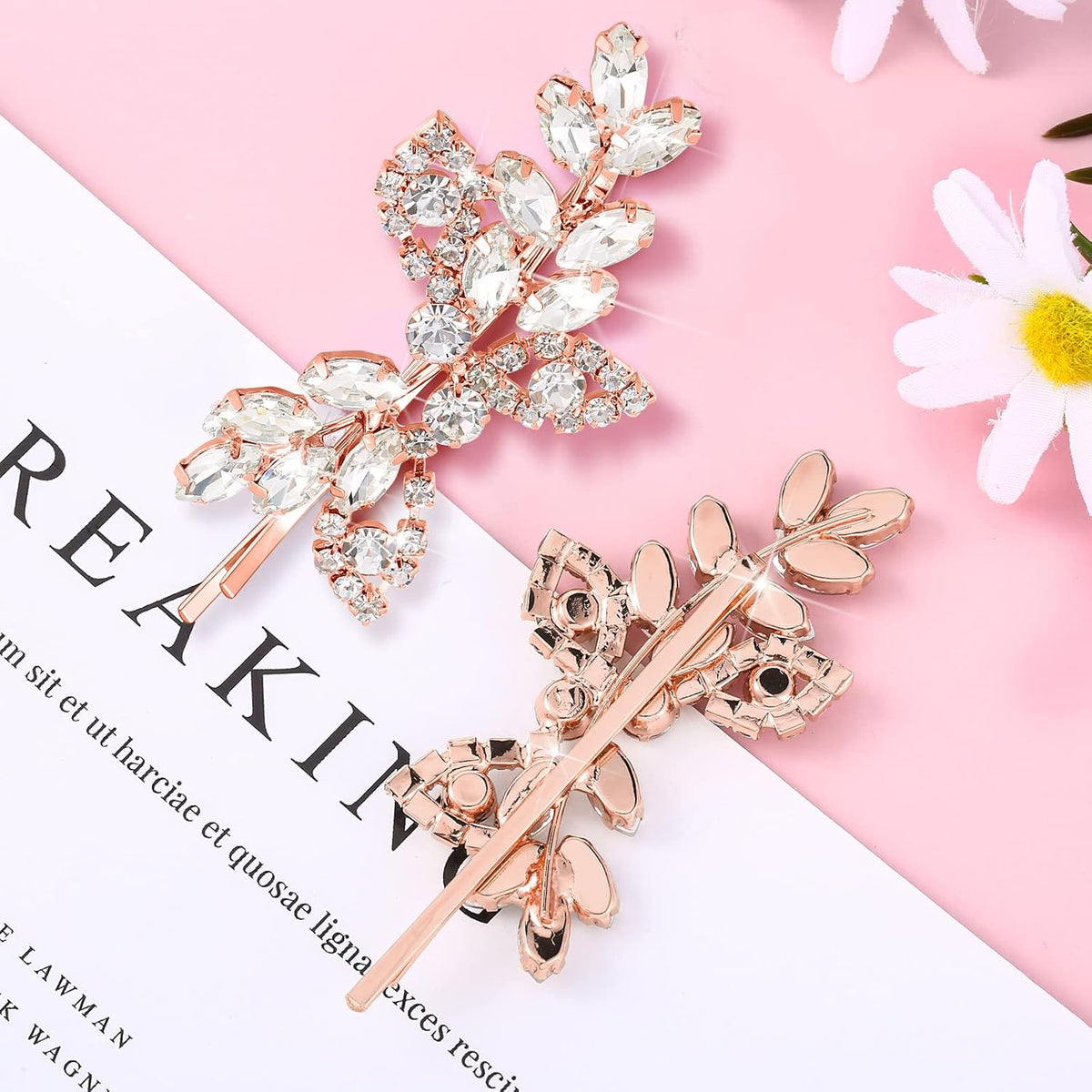 4 Pieces Leaf Pearl Crystal Hair Clips