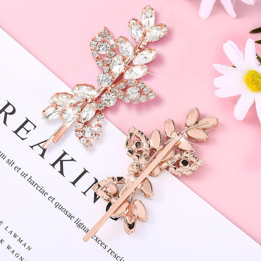 4 Pieces Leaf Pearl Crystal Hair Clips
