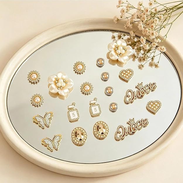 Pearl Rhinestone Shoe Charms Set