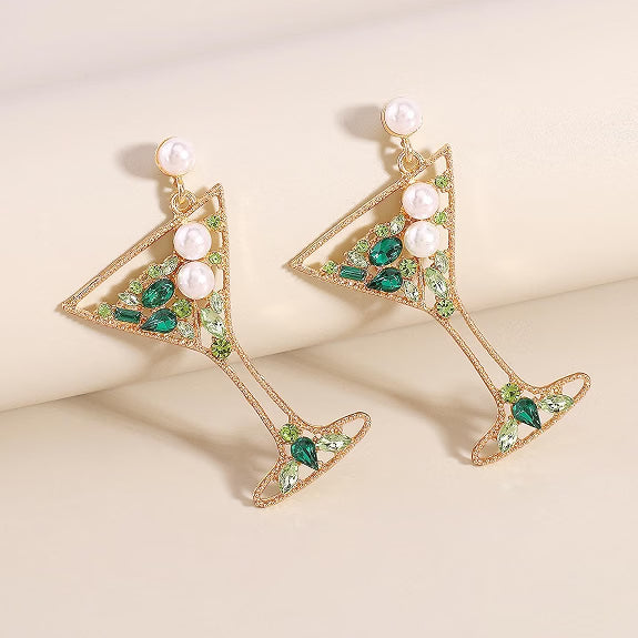 Champagne Martini Cocktail Wine Glass Earrings