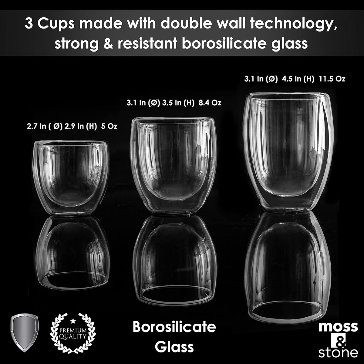 Set of 3 Double Wall Glass Cup