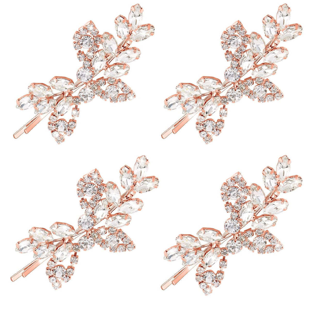 4 Pieces Leaf Pearl Crystal Hair Clips