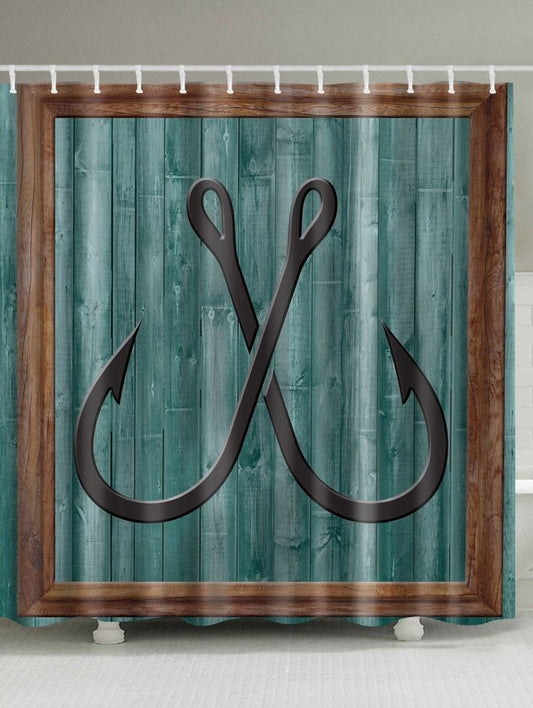 Fishhook Wood Print Waterproof Bathroom Shower Curtain