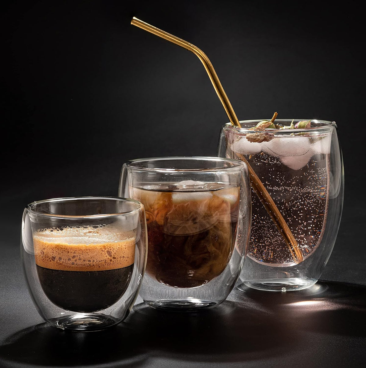 Set of 3 Double Wall Glass Cup