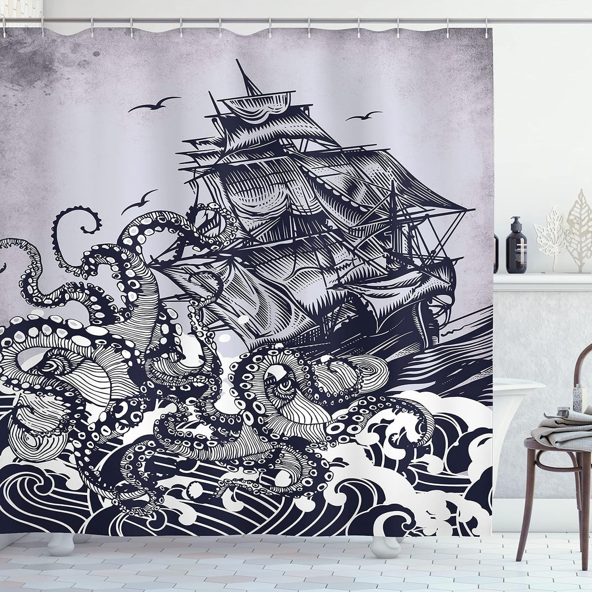 Nautical Shower Curtain  Kracken art