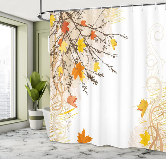 Autumn Maple Leaves Branches in Fall Theme Shower Curtain