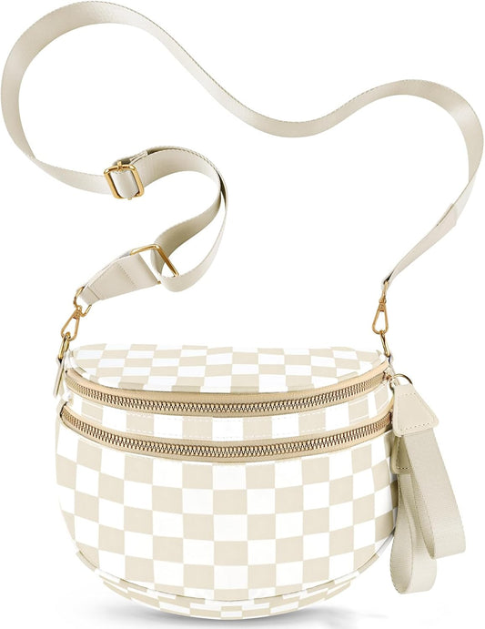 Beige Checkered Crossbody/Fanny Pack Bag