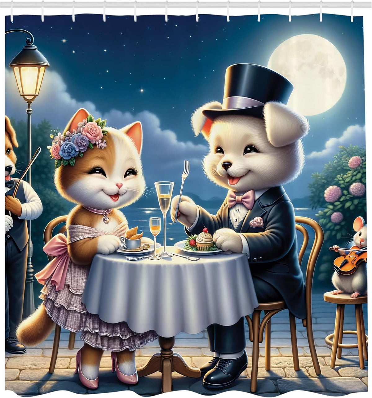 Animal Moonlight Dinner Shower Curtain