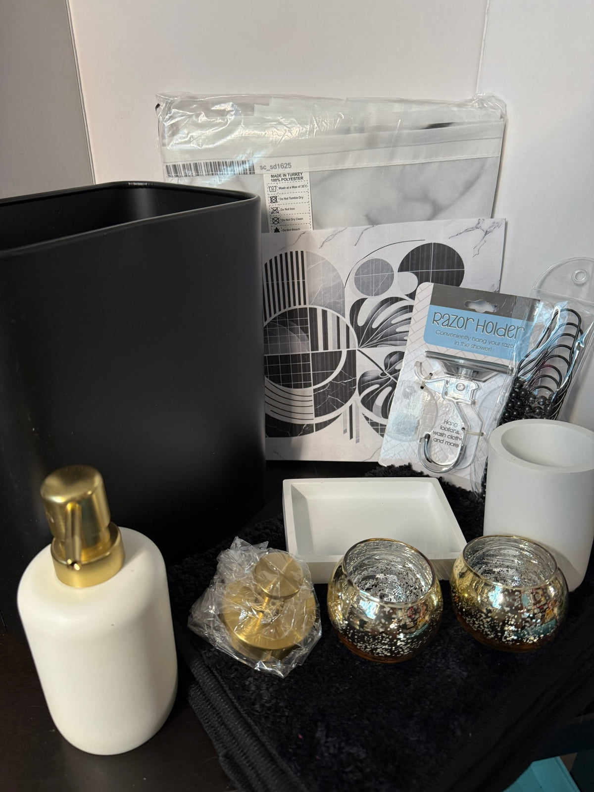 Bath Decor Set- Black Marble & Gold Bathroom Set