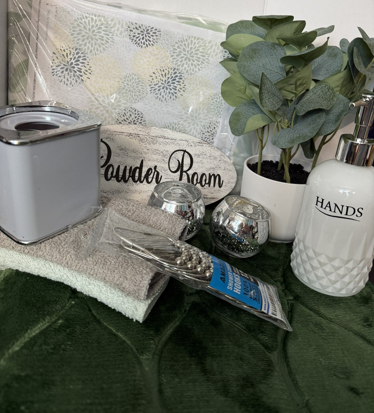 Bath Decor Set-Green Floral Bathroom Set