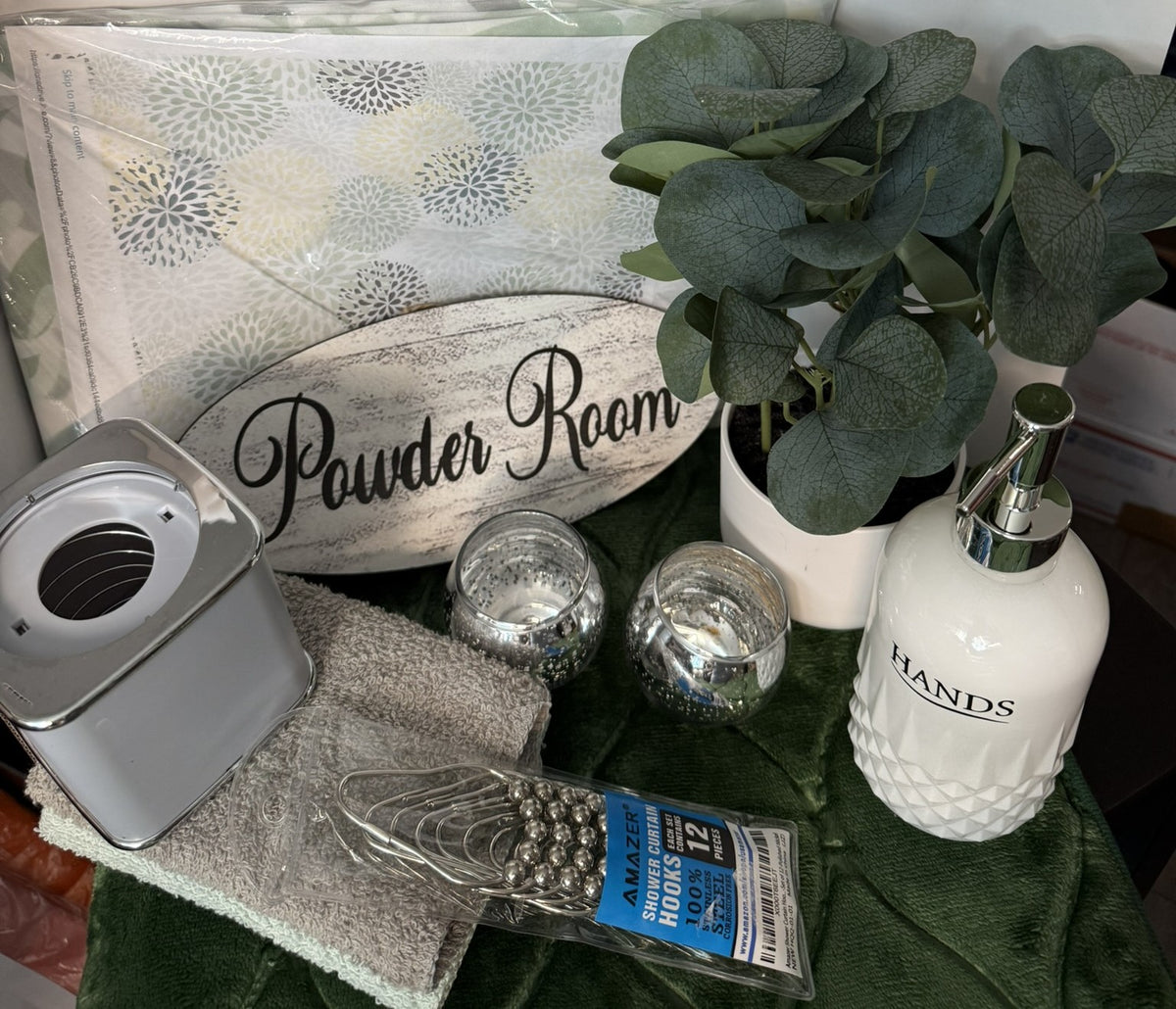 Bath Decor Set-Green Floral Bathroom Set
