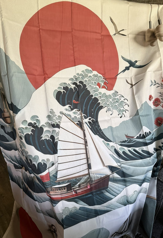 Japanese Ship in waves with red sun