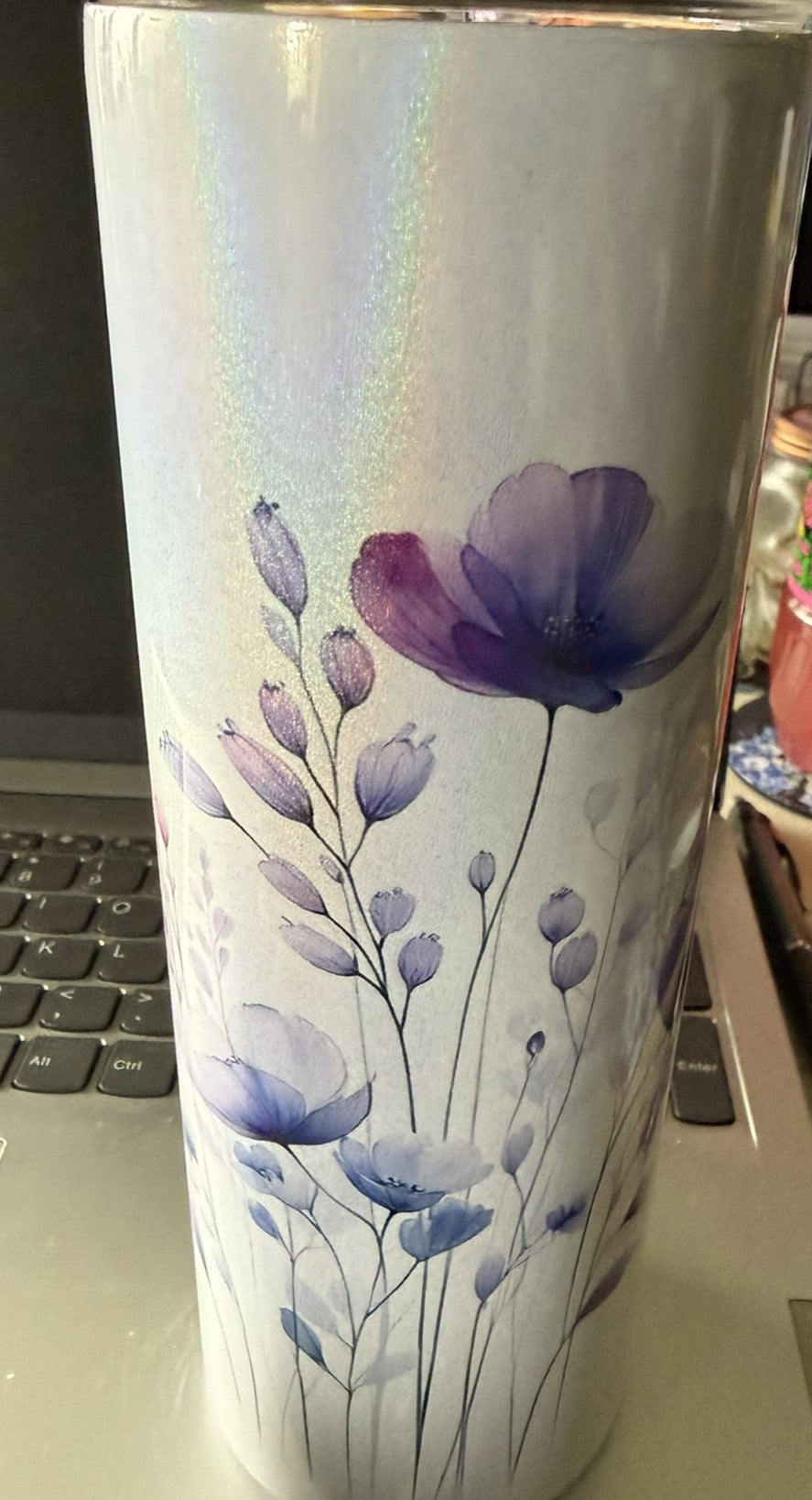 20 oz Purple Flowers Tumbler