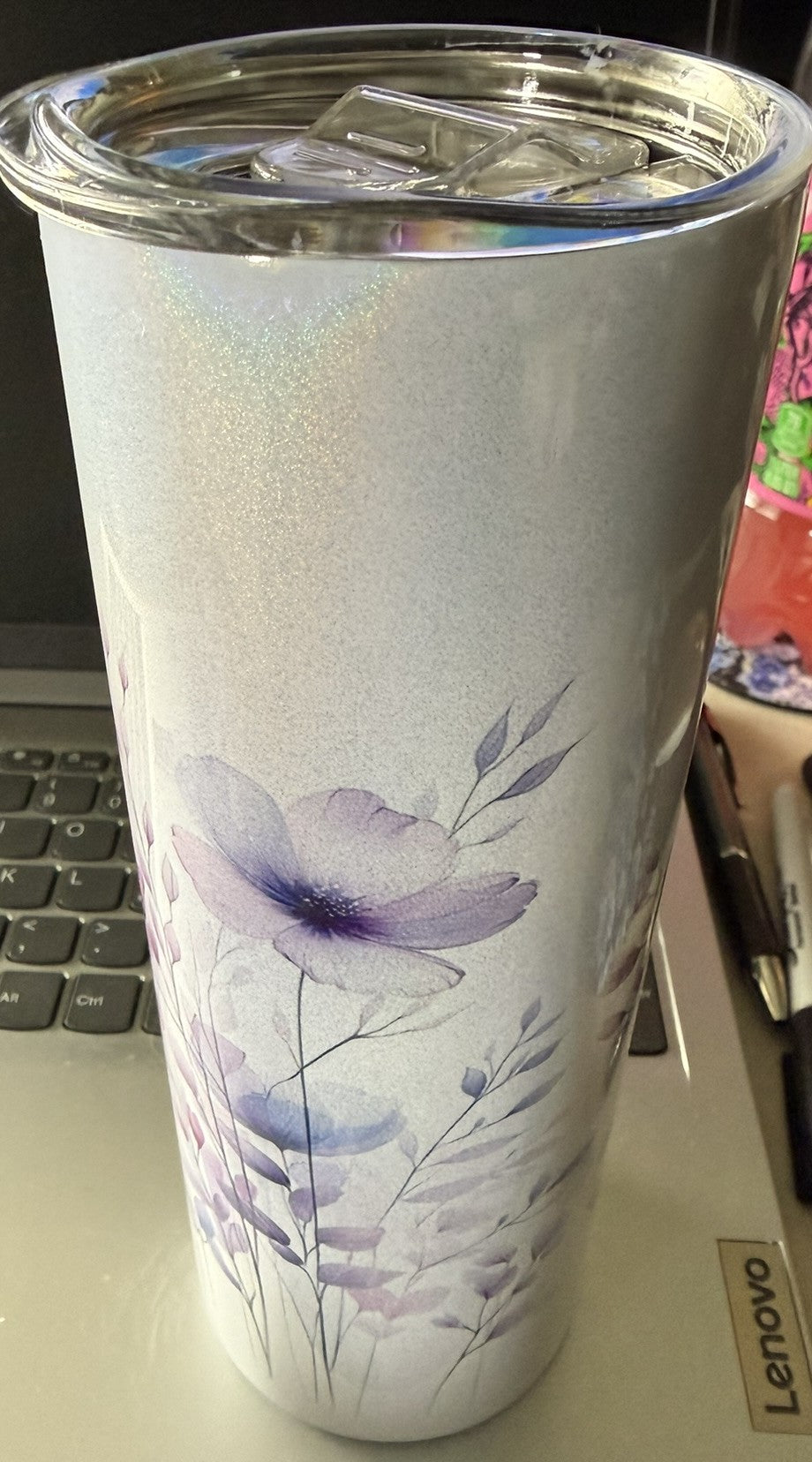 20 oz Purple Flowers Tumbler