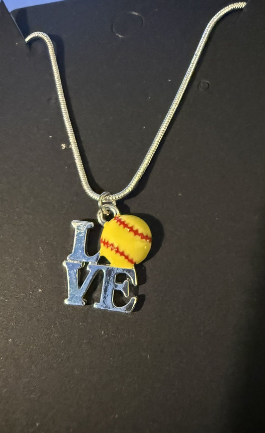 Love with Softball - Silvertone Necklace
