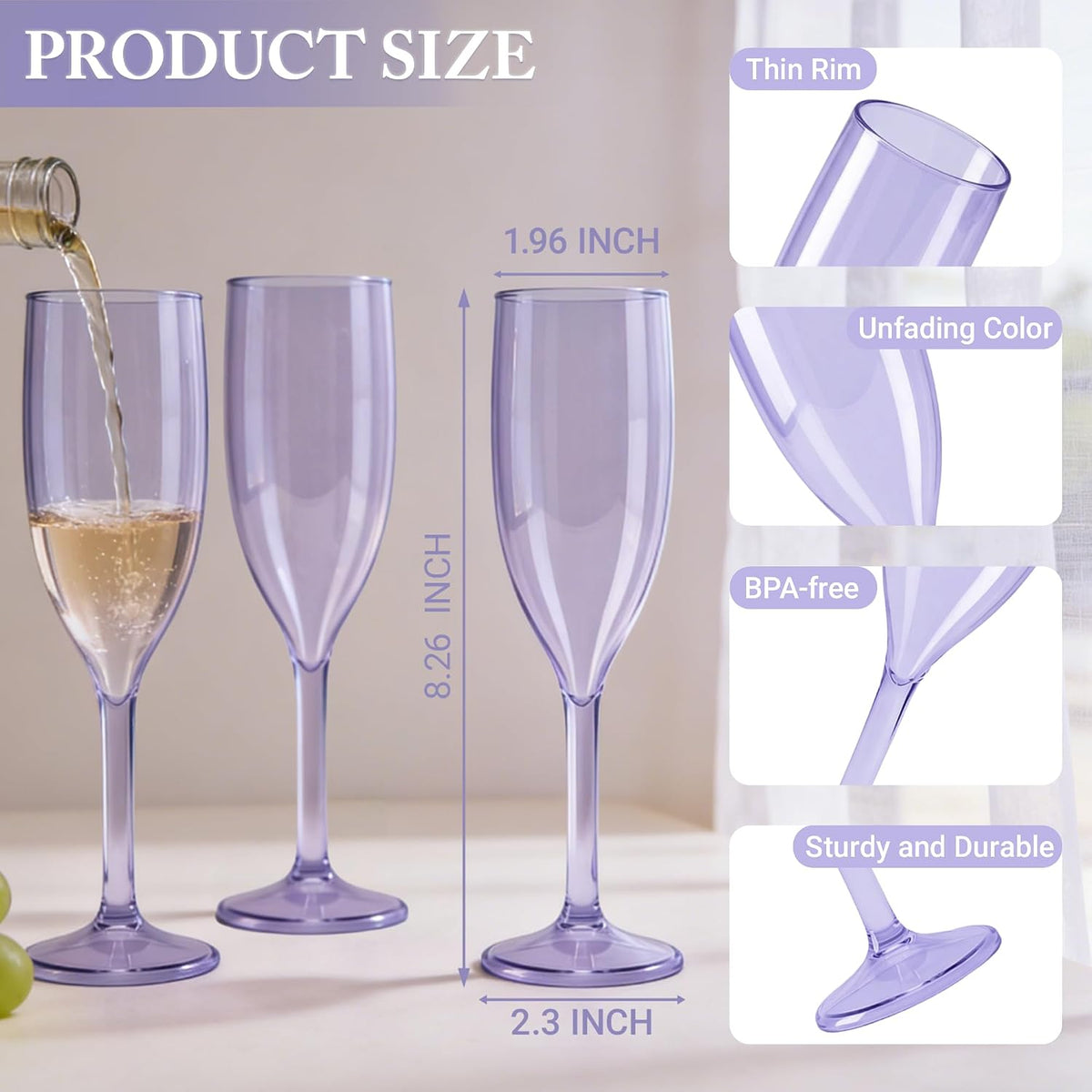 Acrylic Champagne Flute Set (6)-Purple