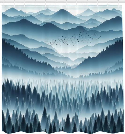 Panoramic Scenery Landscape Misty Mountains Woodland Dense Forest Blue