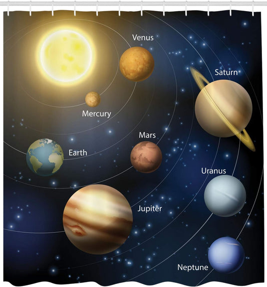 Realistic Illustration of Solar System Sun Planets Orbit Astronomy Outer Space Shower Curtain