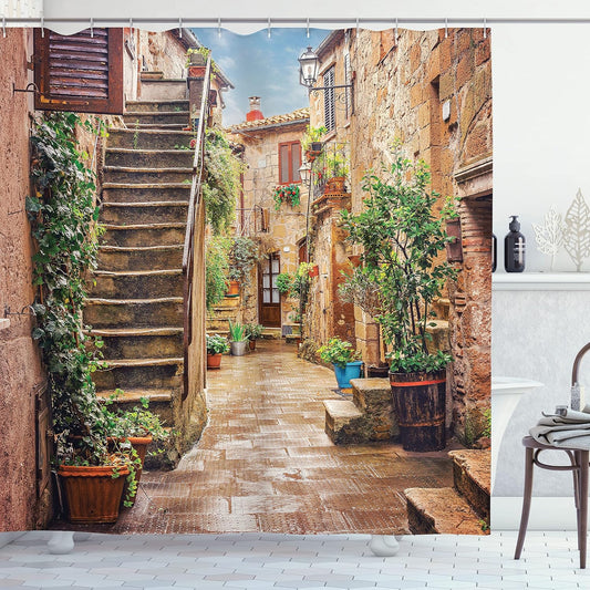 Italian Town City Street Shower Curtain