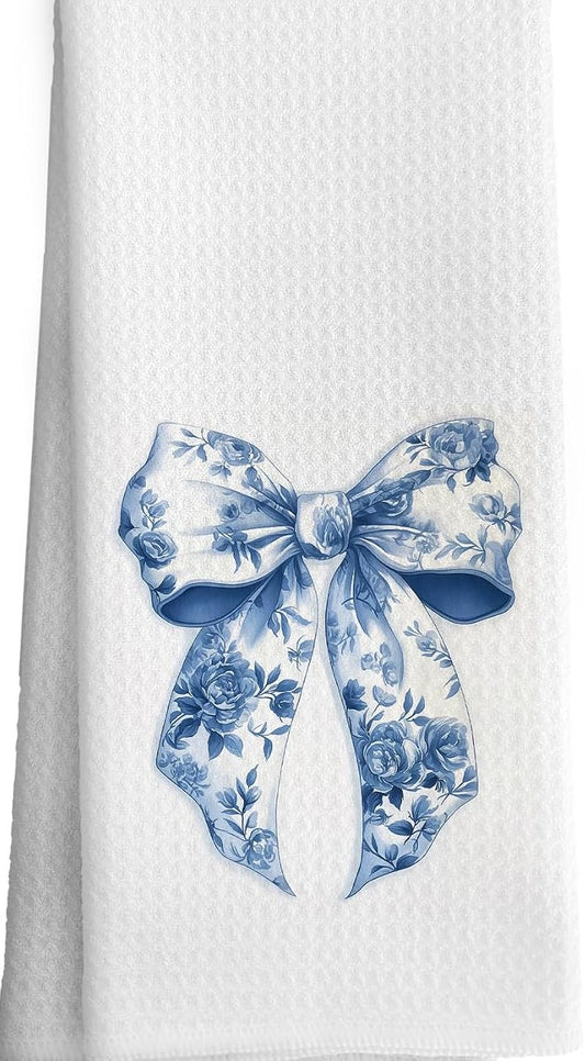 Vintage toile Bow in blue